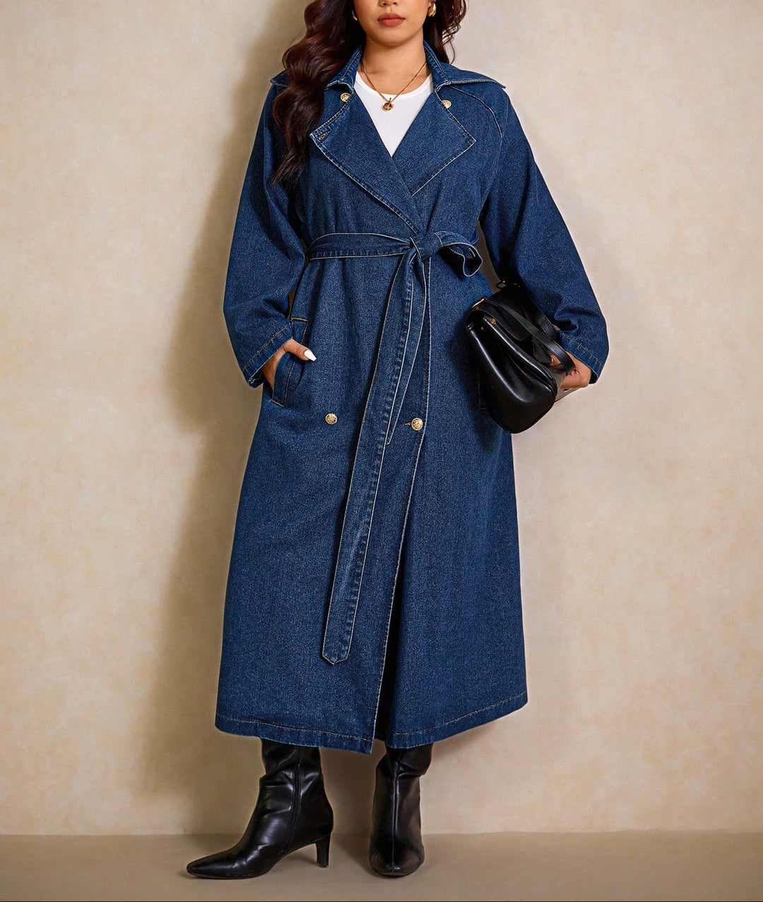 Trench Shein Curve+, albastru