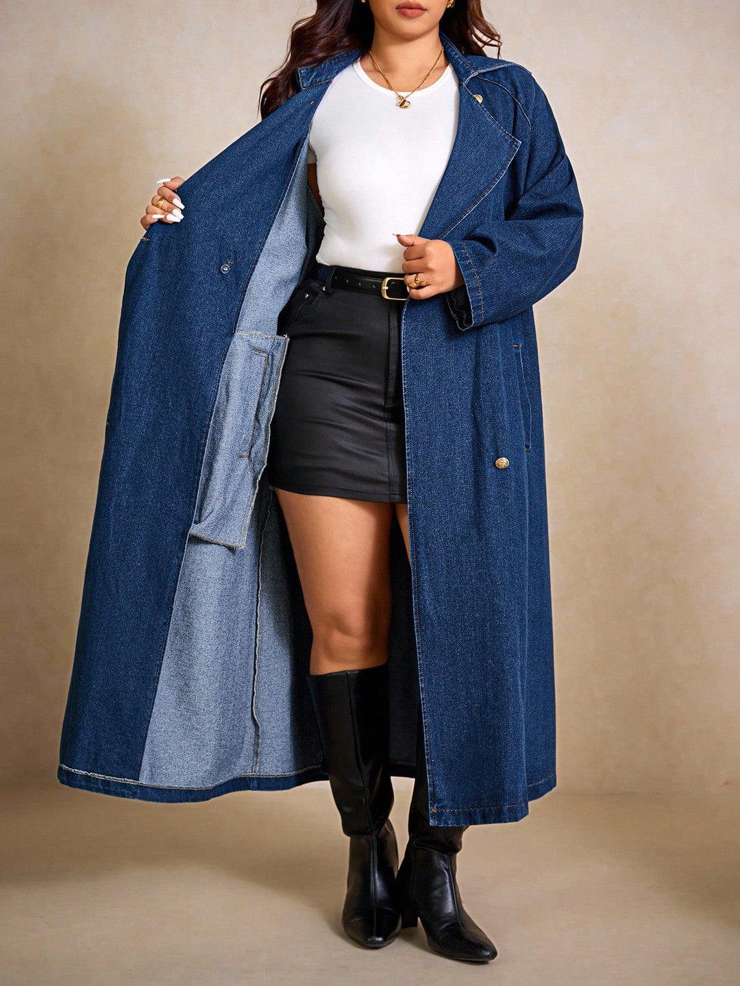 Trench Shein Curve+, albastru