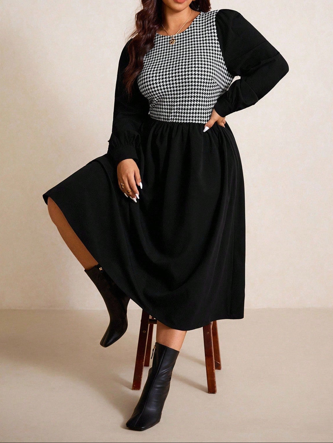 Shein Curve+ midi ruha, fekete