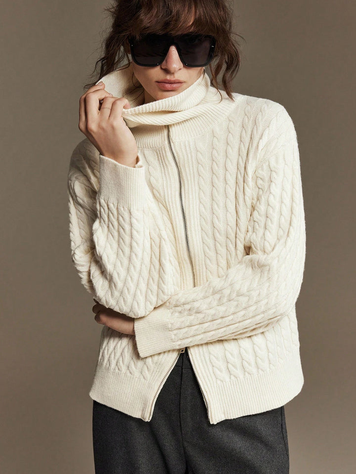 Pulover cu fermoar SHEIN, crem
