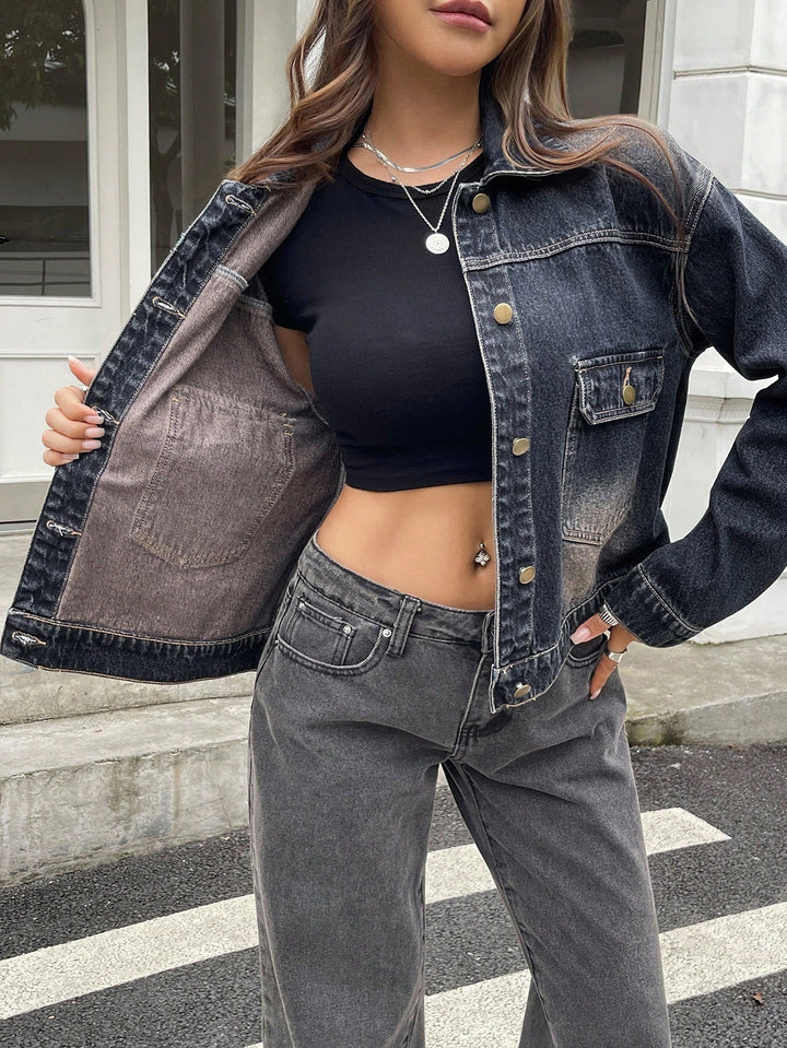 Jachetă denim casual SHEIN, gri