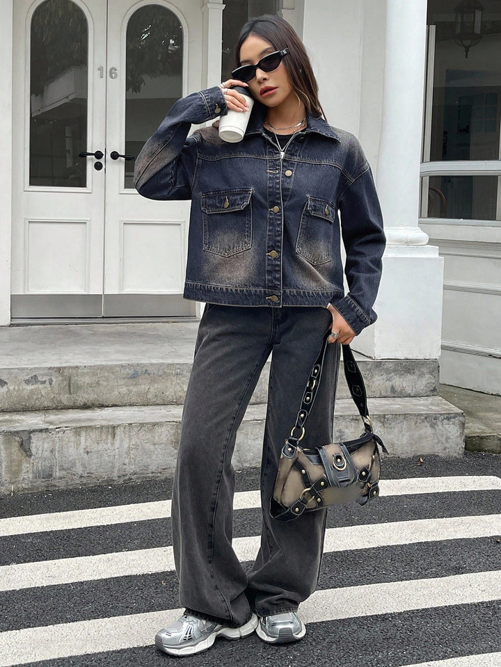 Jachetă denim casual SHEIN, gri