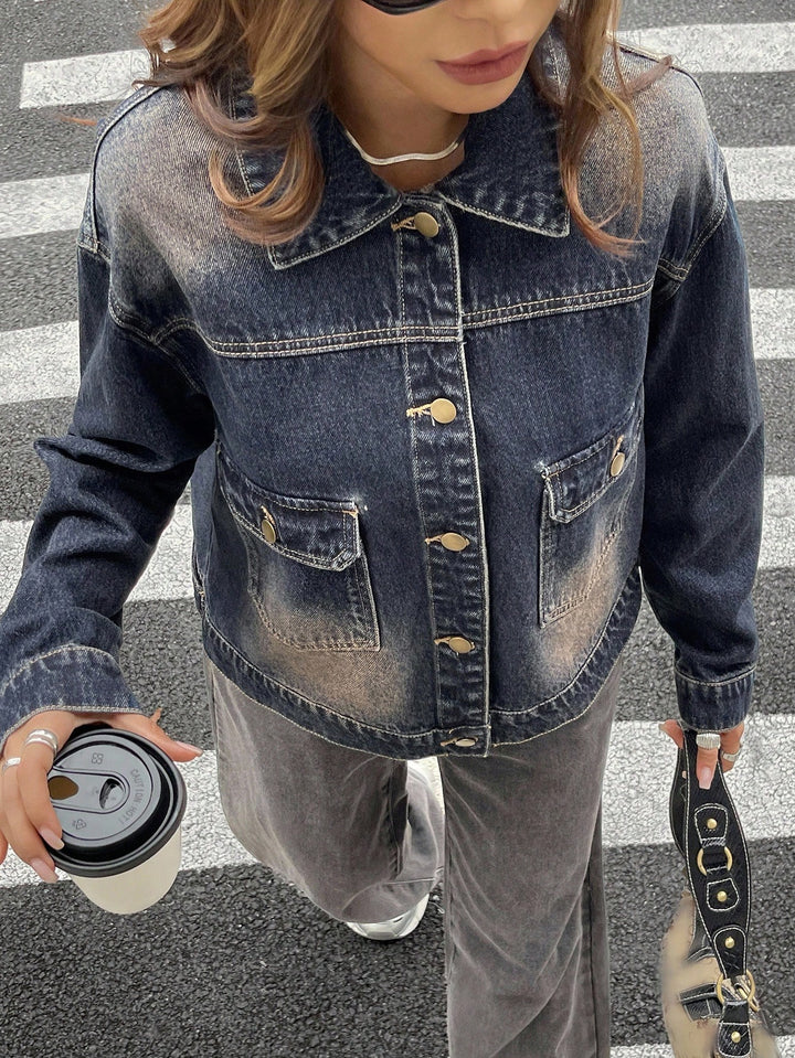 Jachetă denim casual SHEIN, gri