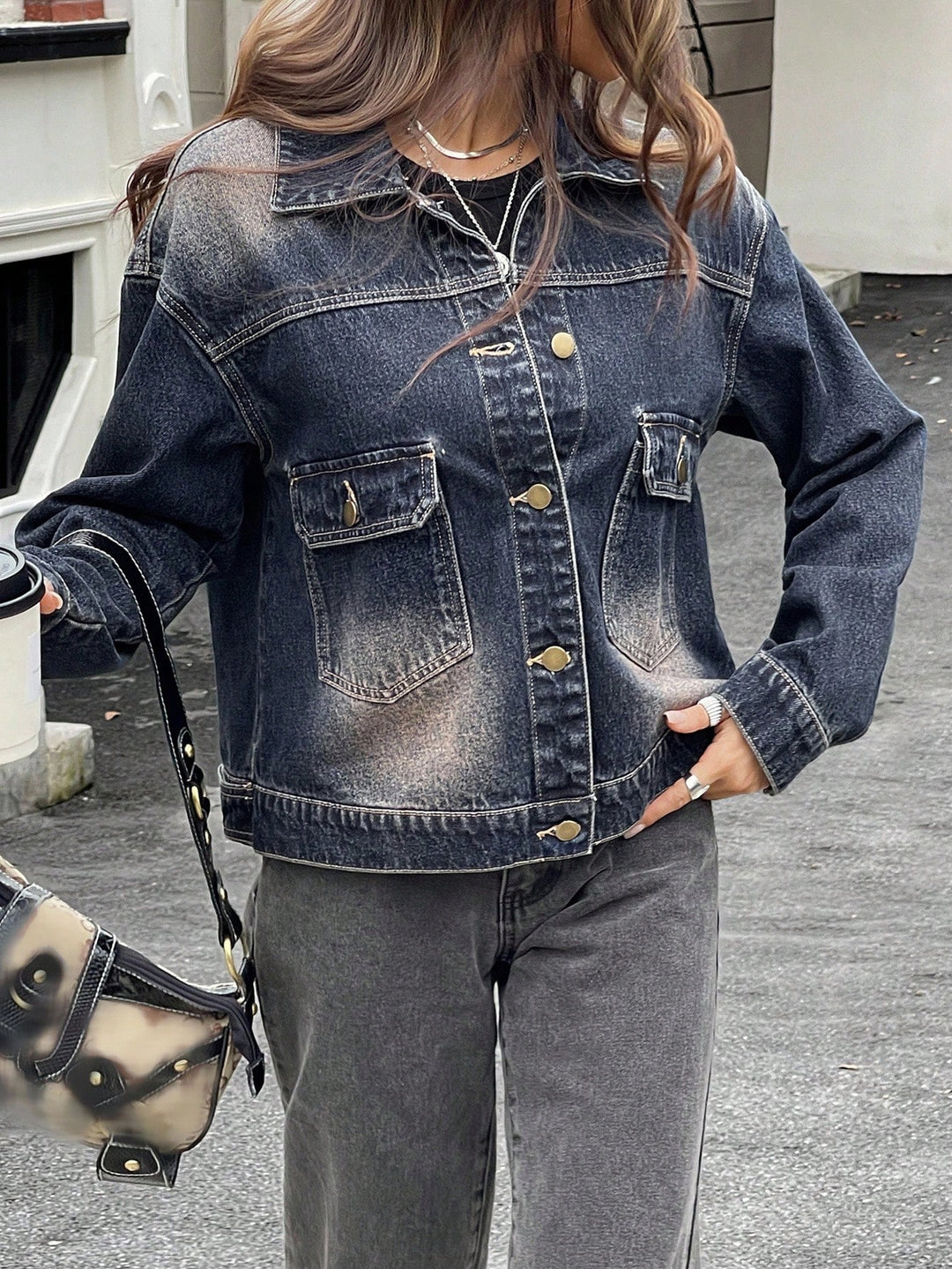 Jachetă denim casual SHEIN, gri