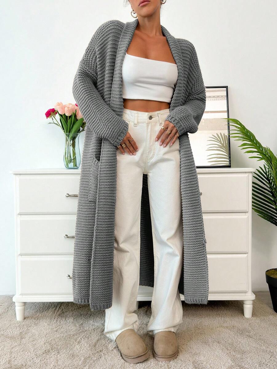 Cardigan lung  SHEIN, gri