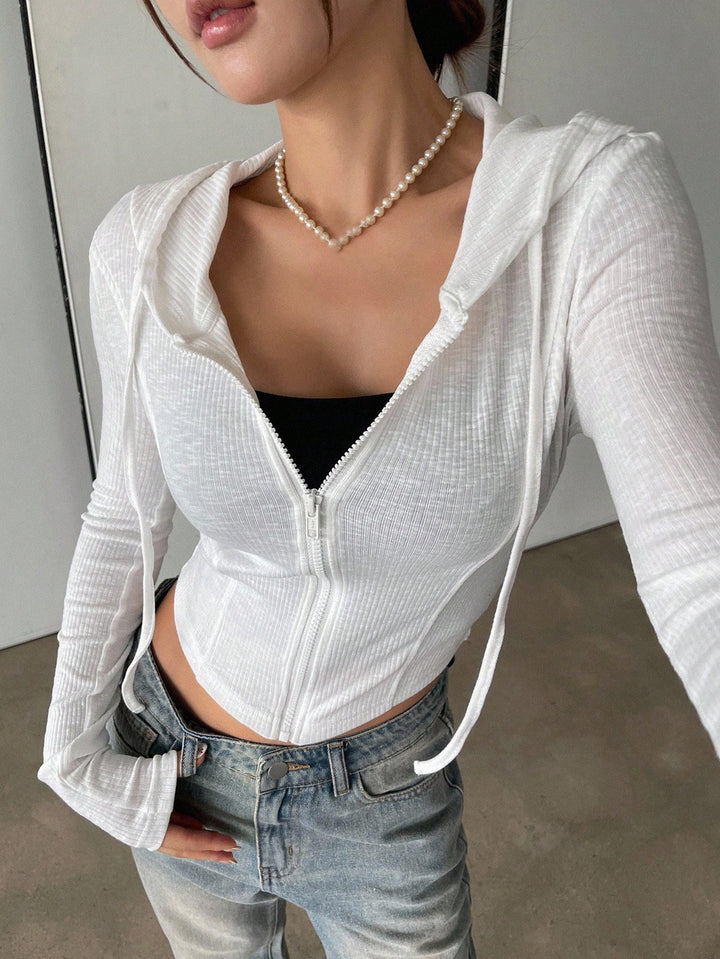 SHEIN Zip Up blúz, fehér