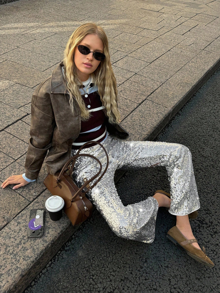Pantaloni SHEIN, argintiu