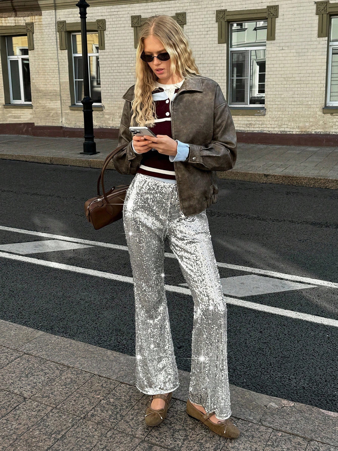 Pantaloni SHEIN, argintiu