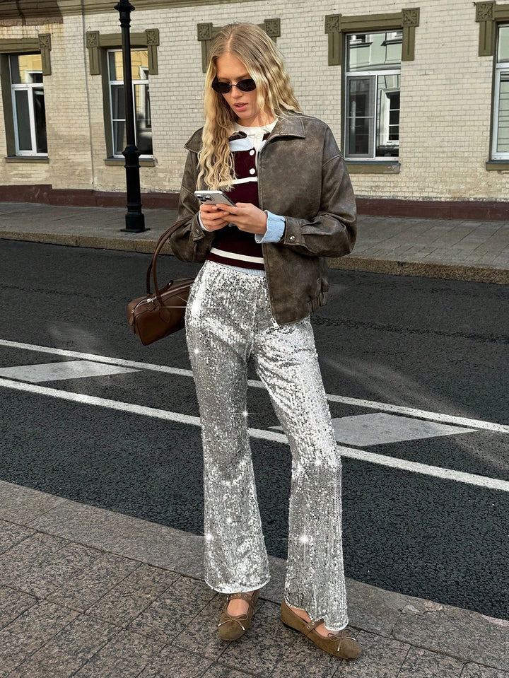 Pantaloni SHEIN, argintiu