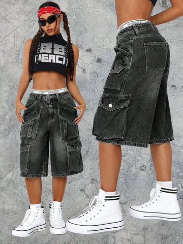 Pantaloni scurți de blugi SHEIN, gri
