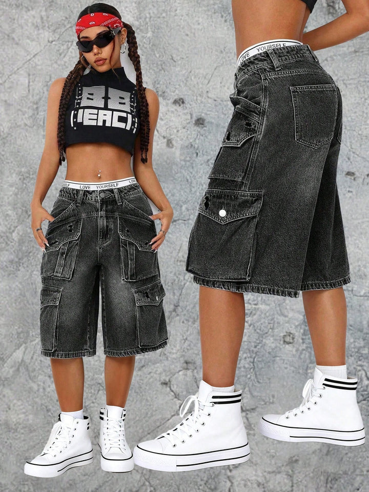 Pantaloni scurți de blugi SHEIN, gri