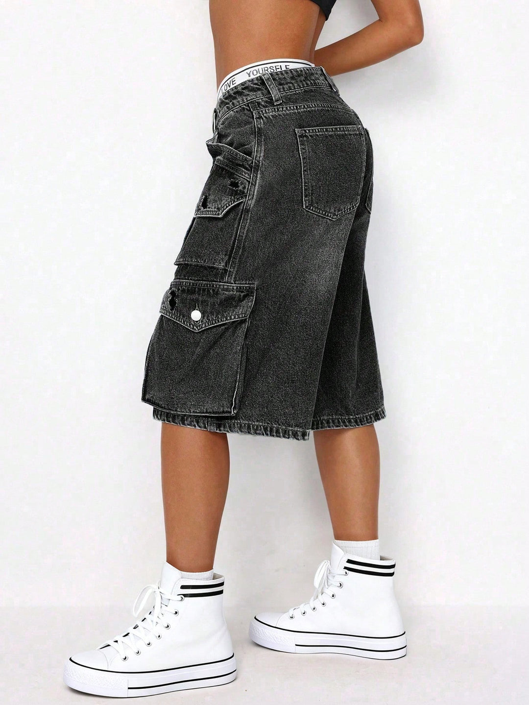 Pantaloni scurți de blugi SHEIN, gri