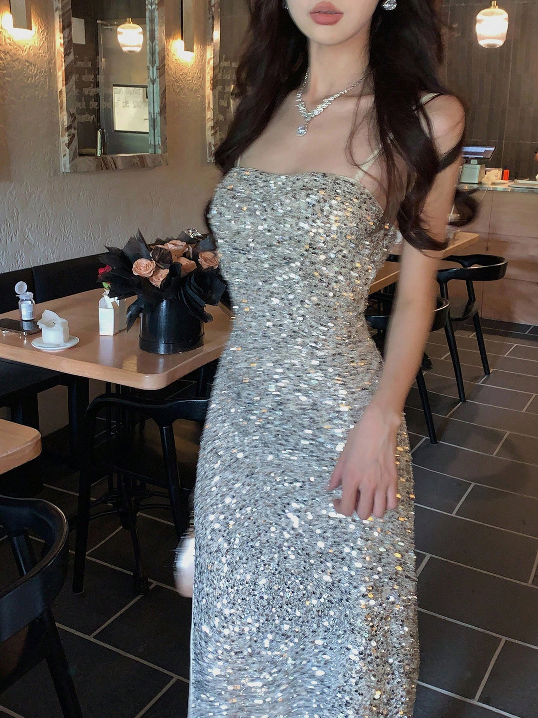 Rochie maxi SHEIN, argintiu