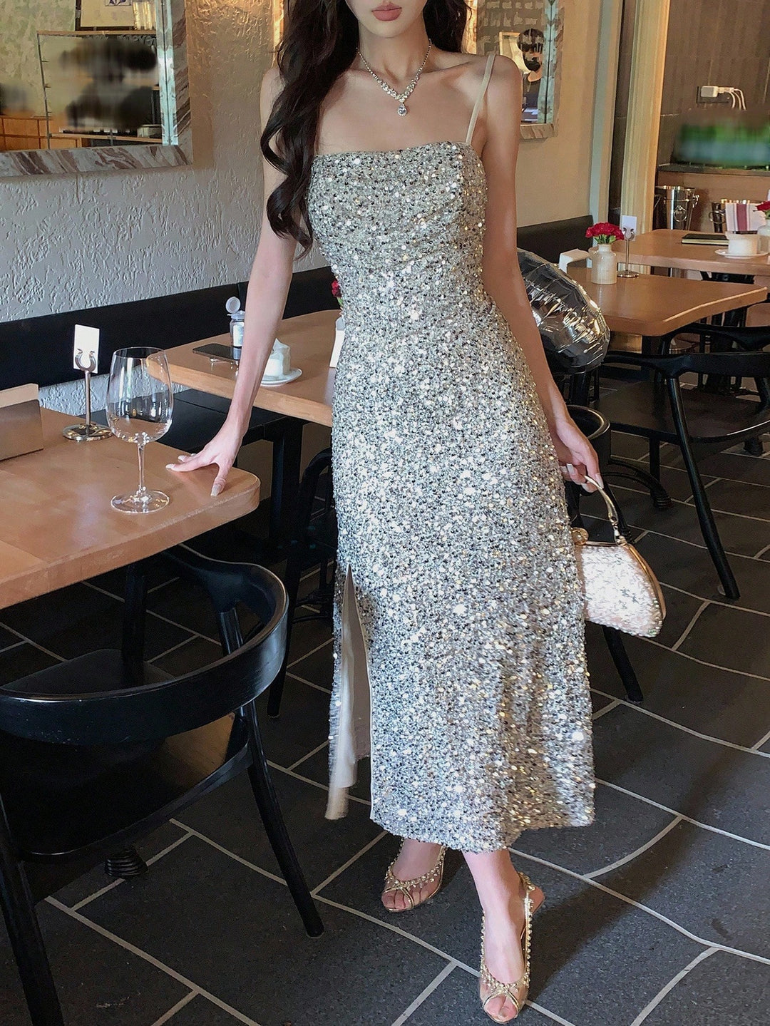 Rochie maxi SHEIN, argintiu