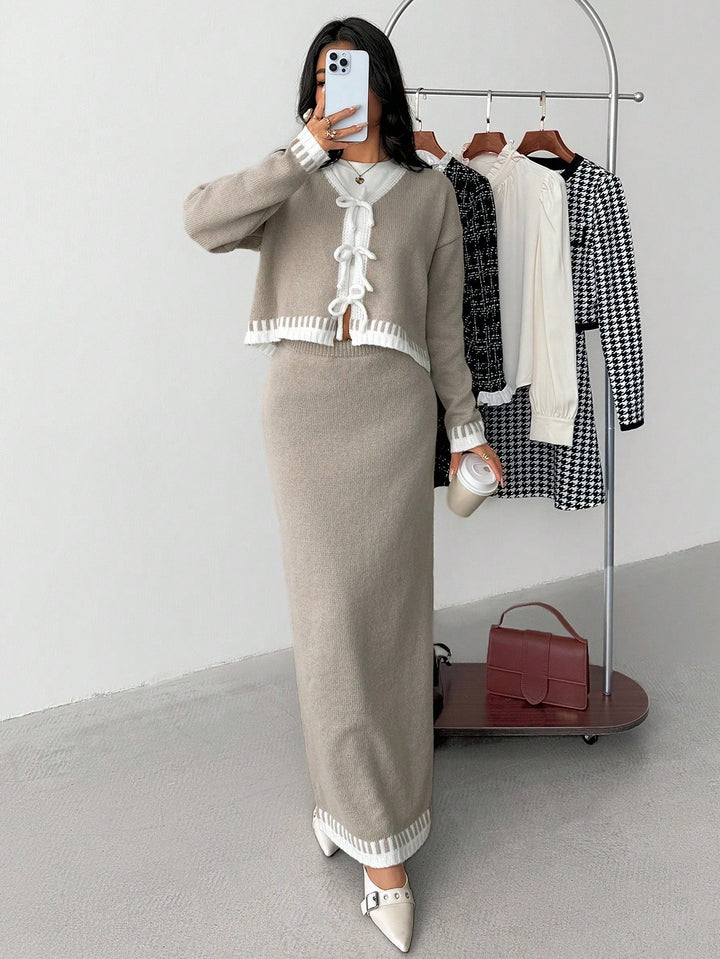 Set De Cardigan Și Fustă Shein, Mix Culori