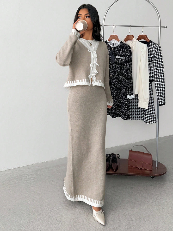 Set De Cardigan Și Fustă Shein, Mix Culori