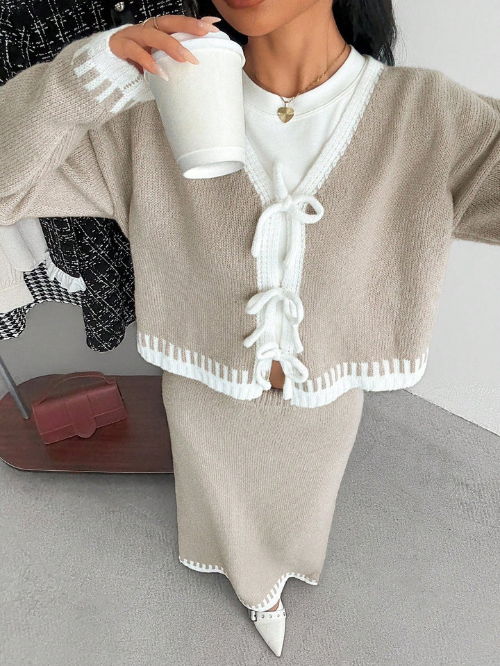 Set De Cardigan Și Fustă Shein, Mix Culori