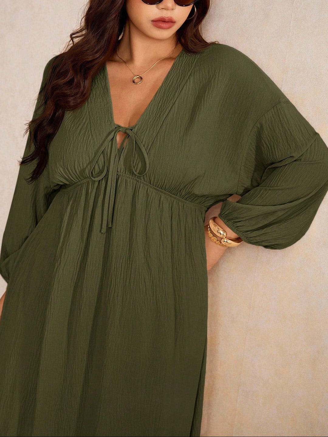 Rochie maxi Shein Curve+, kaki