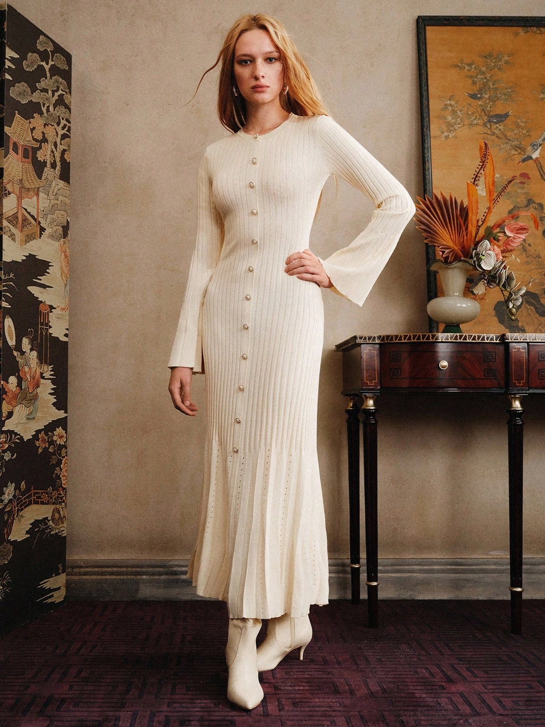 Rochie maxi SHEIN, crem