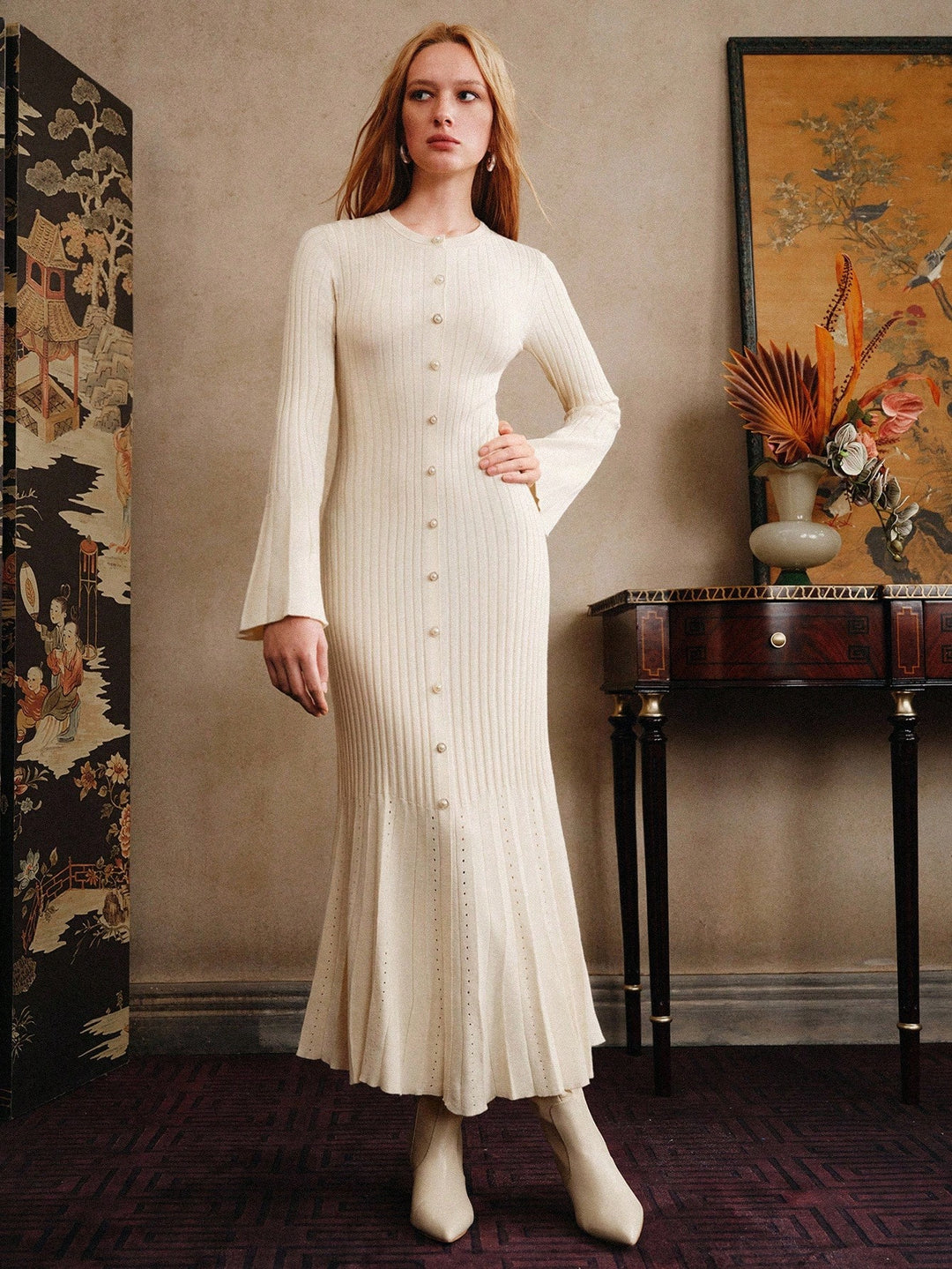 Rochie maxi SHEIN, crem