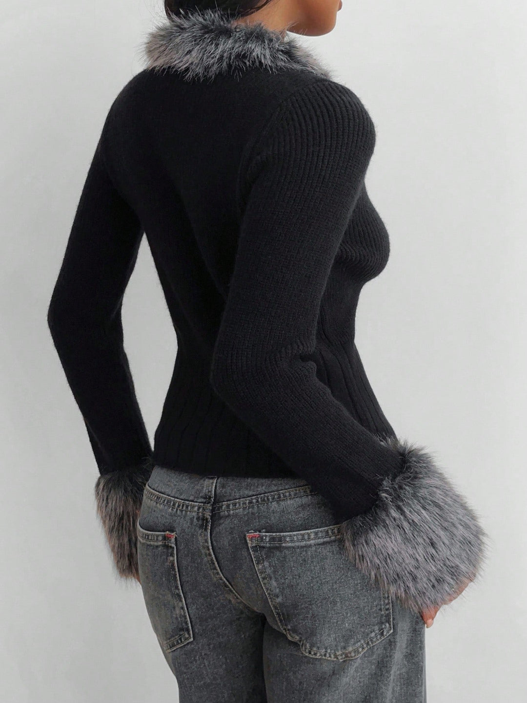 Pulover cu fermoar SHEIN, negru