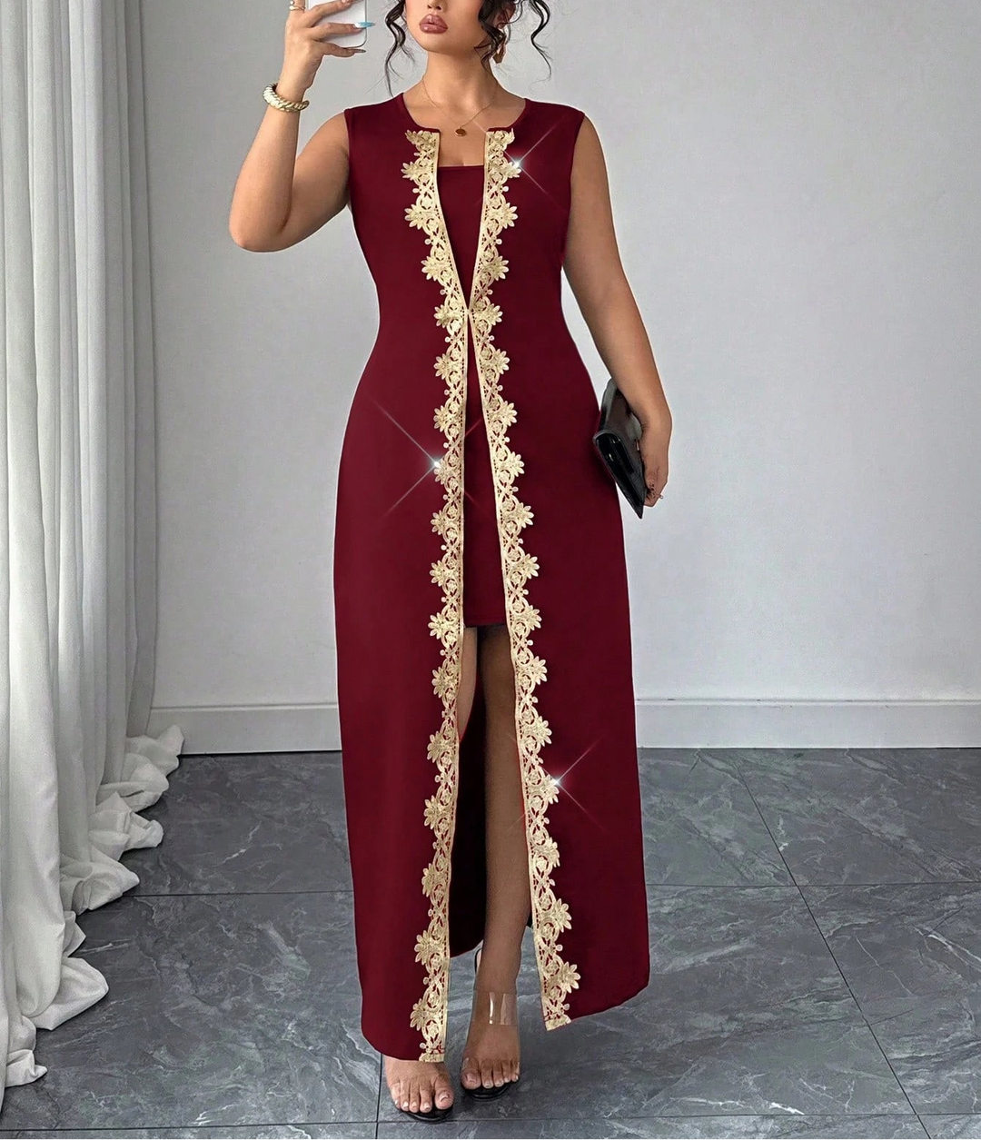 Shein Curve+ maxi ruha, bordó
