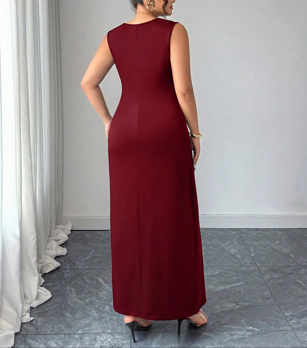 Shein Curve+ maxi ruha, bordó