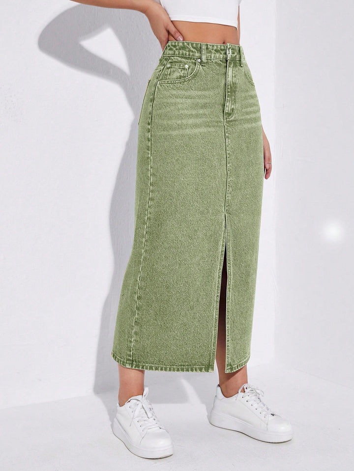 Shein farmerhatású szoknya, zöld
