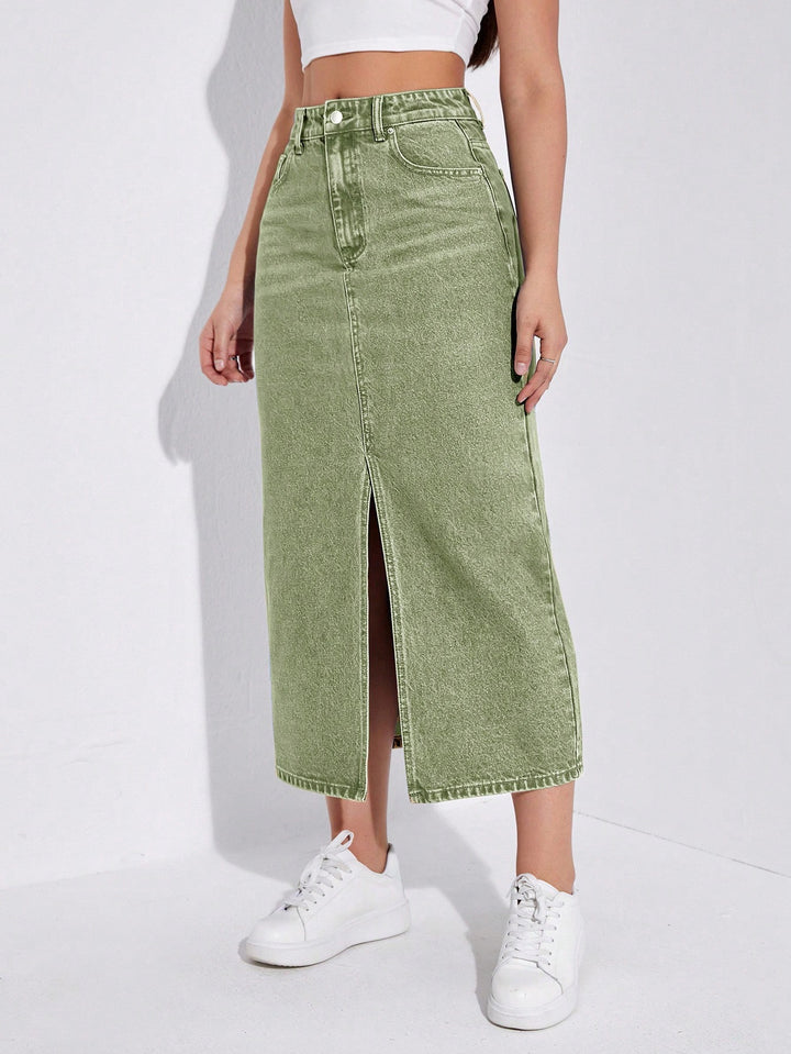Shein farmerhatású szoknya, zöld