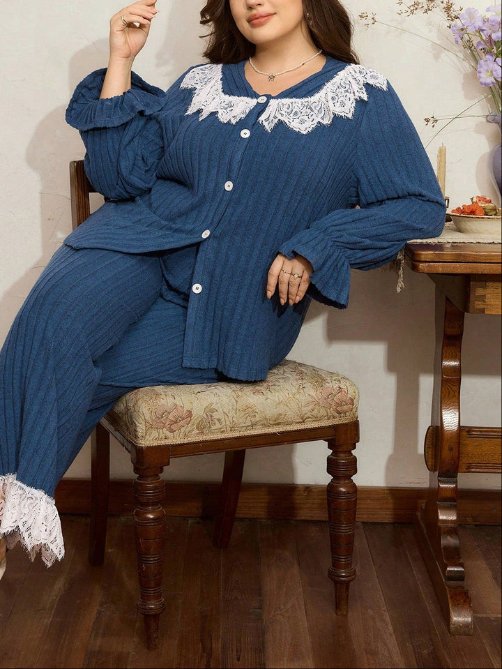 Shein Curve+ pizsama szett, kék