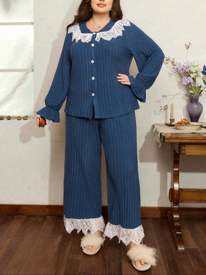 Shein Curve+ pizsama szett, kék