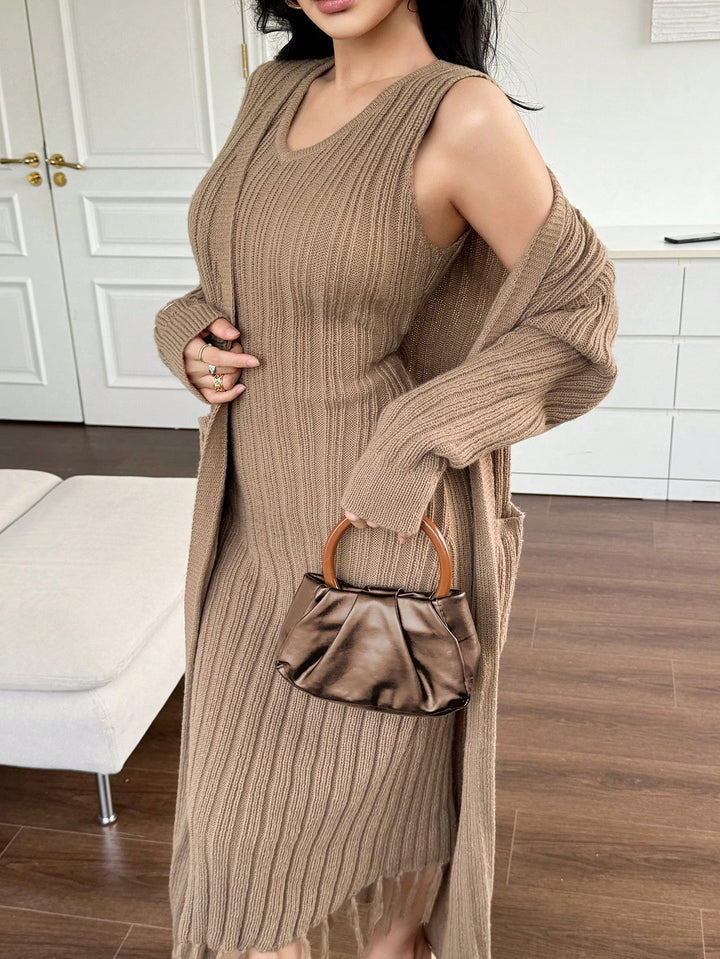 Set rochie și cardigan SHEIN, maro