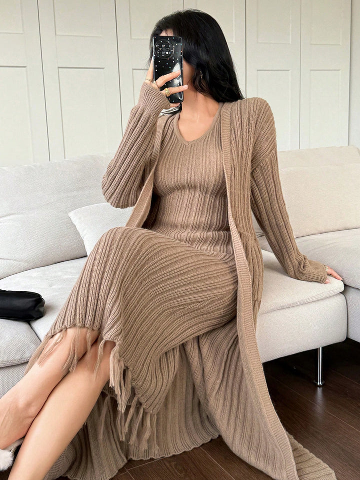 Set rochie și cardigan SHEIN, maro