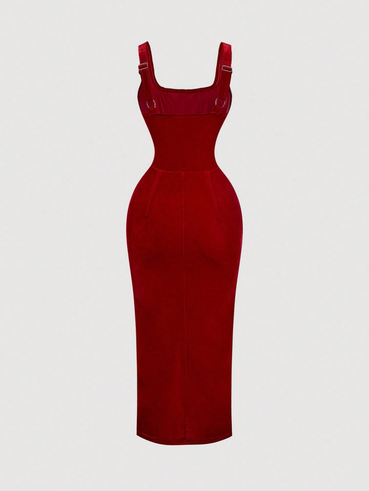 SHEIN piros midi ruha