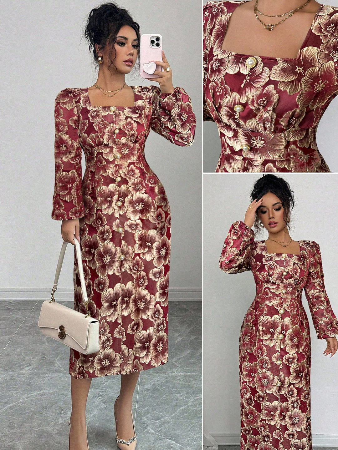 SHEIN maxi ruha, bordó