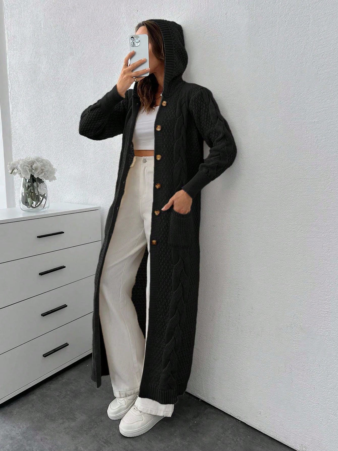 Cardigan lung SHEIN, negru