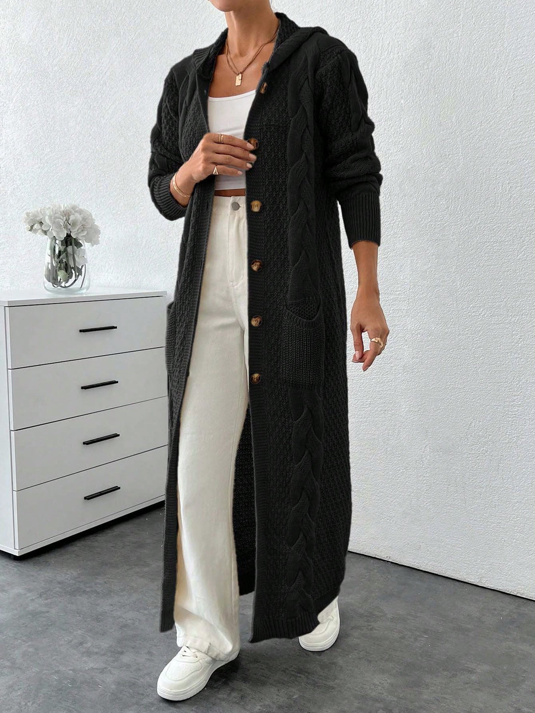 Cardigan lung SHEIN, negru