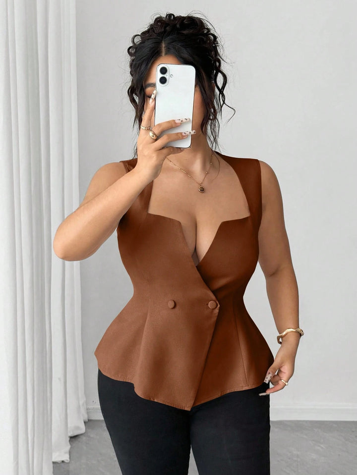 Vestă Shein Curve+, maro