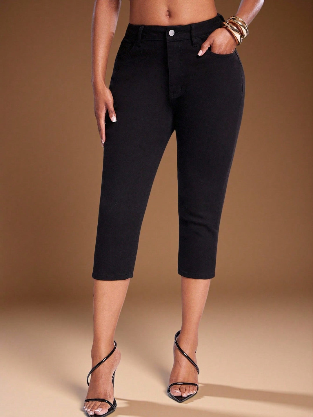 Pantaloni 3/4 de blugi SHEIN, negru