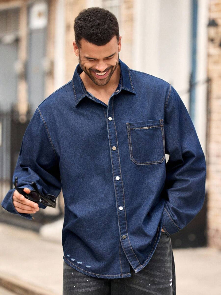 Cămașă din denim SHEIN, albastru