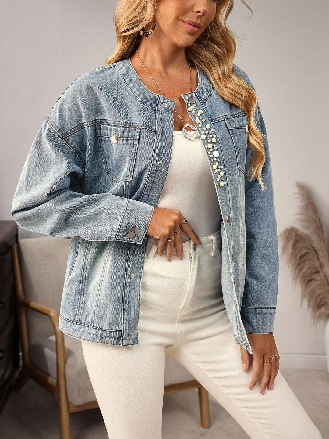 Jachetă denim SHEIN, albastru