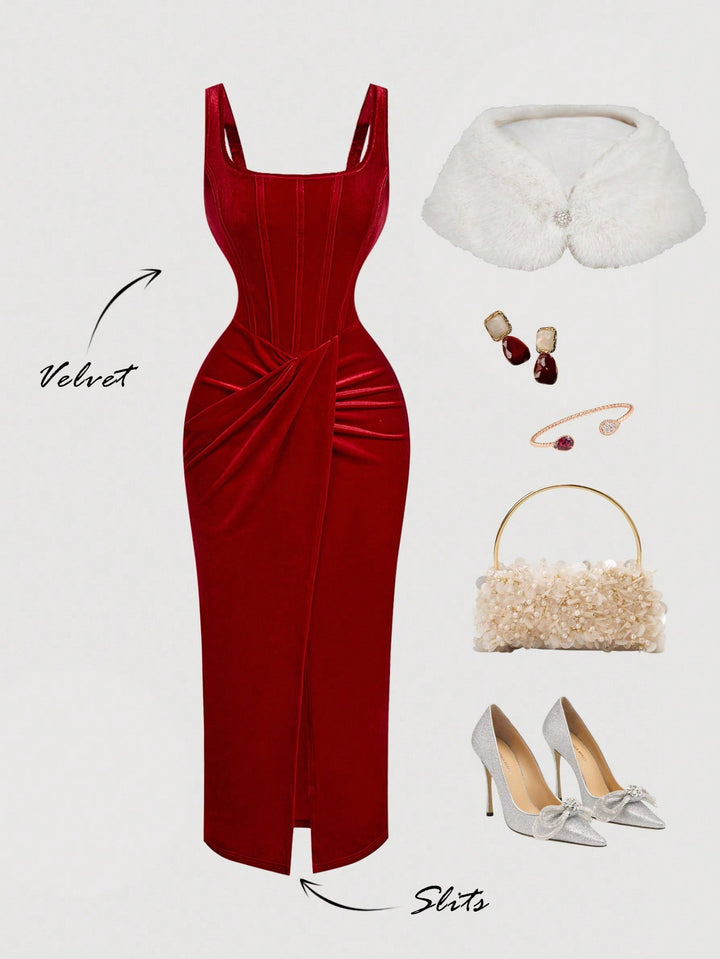 SHEIN piros midi ruha