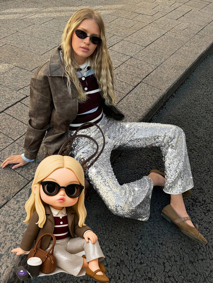 Pantaloni SHEIN, argintiu