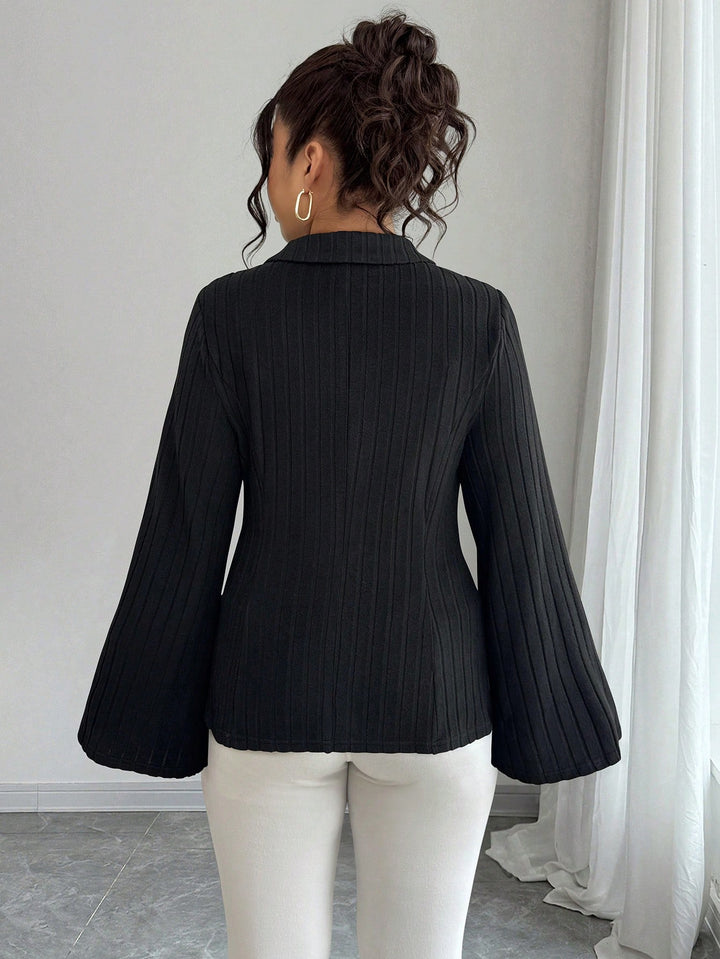 Bluză cu nasturi Shein Curve+, negru