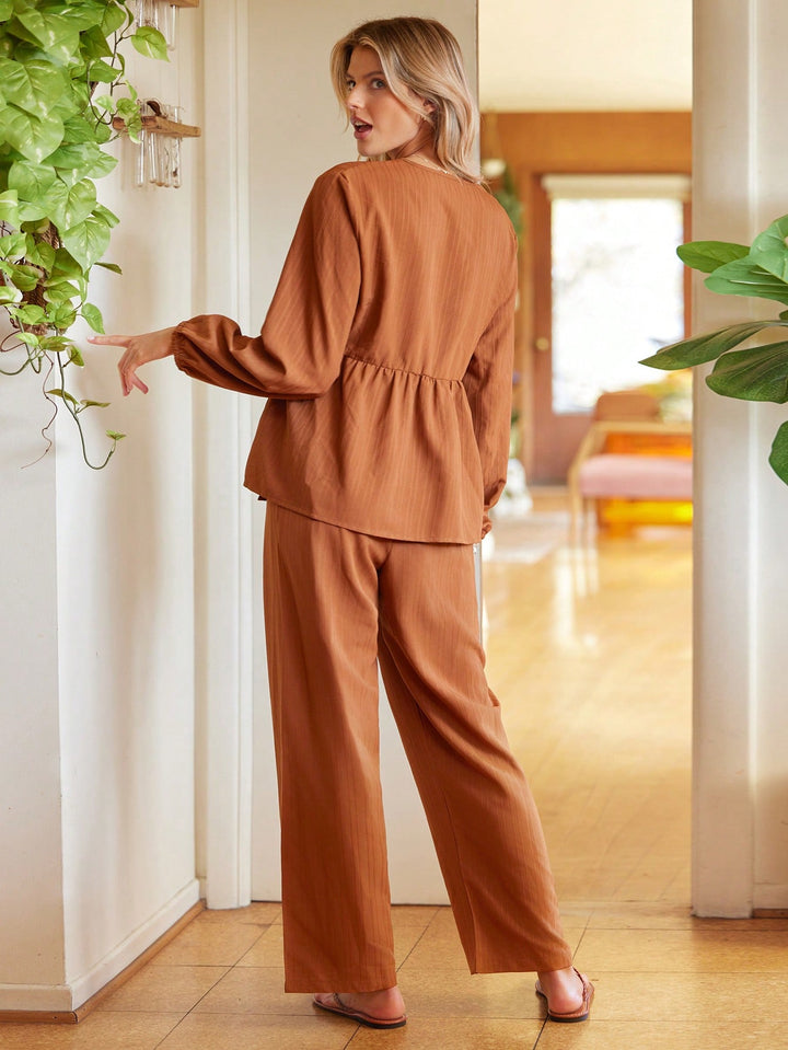 Compleu pijamale SHEIN, maro