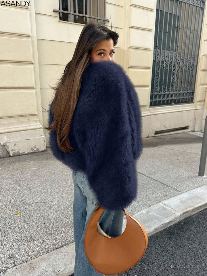 Haină de blană SHEIN, bleumarin