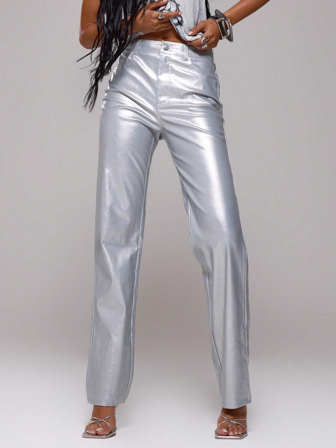 Pantaloni SHEIN, argintiu
