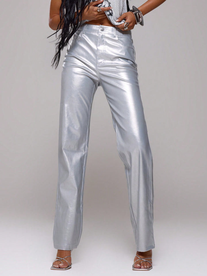 Pantaloni SHEIN, argintiu