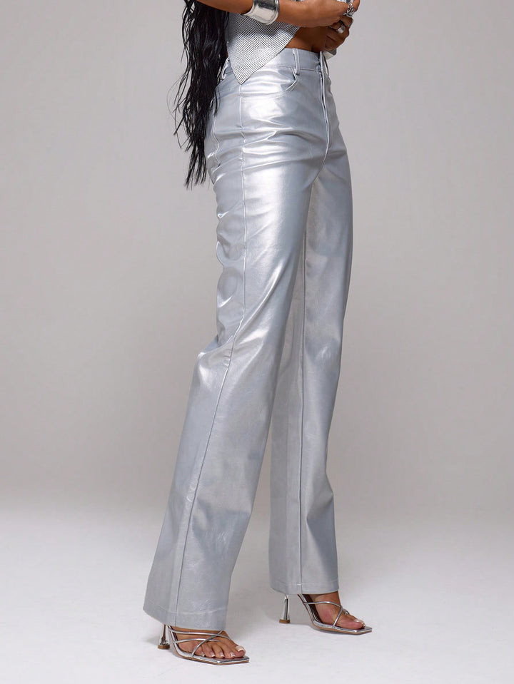 Pantaloni SHEIN, argintiu