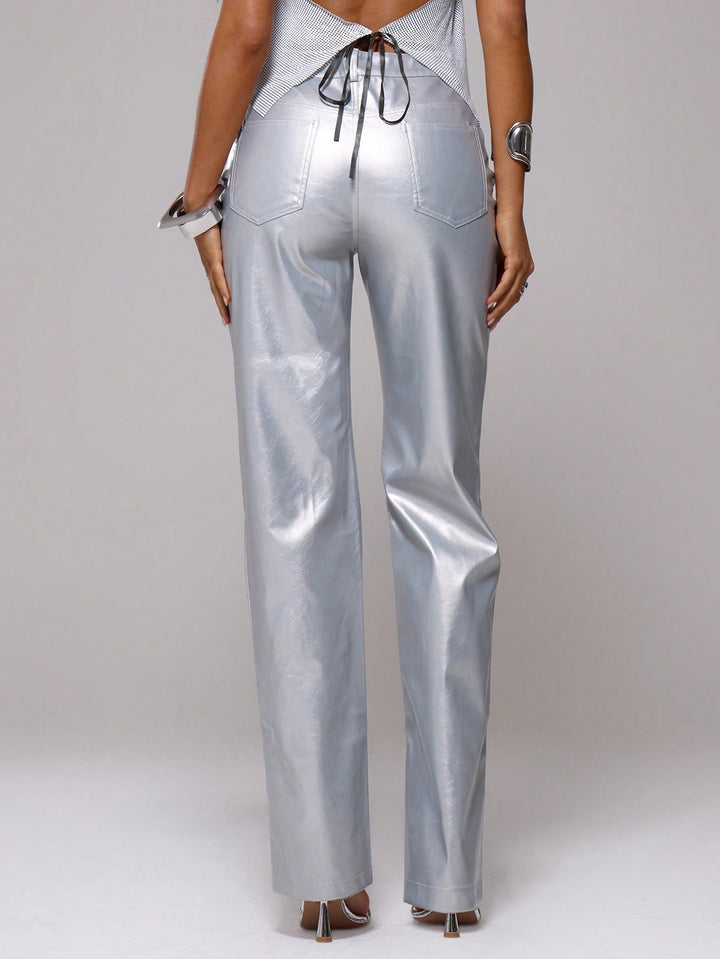 Pantaloni SHEIN, argintiu